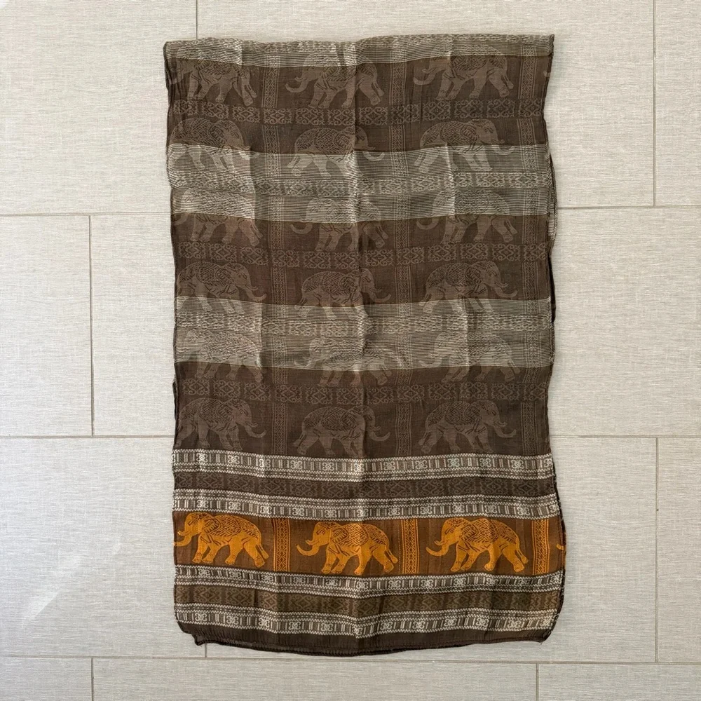 Brown/Orange/Gold Silk Elephant Scarf